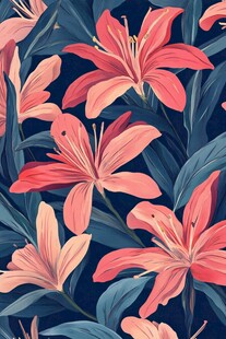 粉红百合与绿叶图案背景