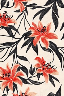 手绘红百合花卉图案背景