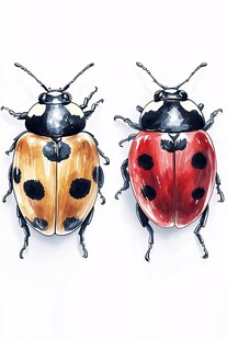 两只色彩各异的瓢虫绘画