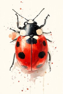 水彩风格瓢虫绘画作品