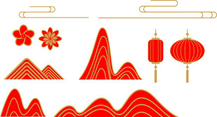 中式红色春节喜庆传统元素图案
