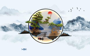 新中式山水情水墨画