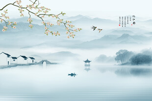 新中式水墨江南背景墙