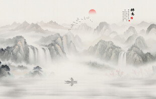 禅意水墨山水画