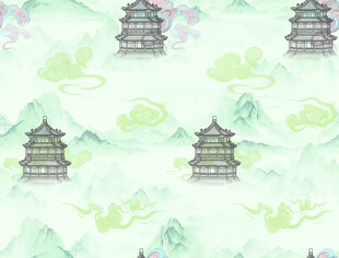 中式古风塔楼山水图案
