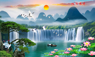 瀑布山水画