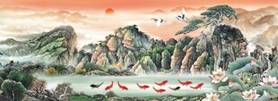 山水国画风景背景墙