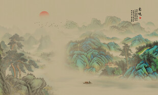 新中式水墨国画山水背景墙壁画