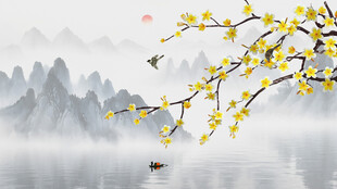 花鸟水墨背景墙
