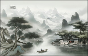 迎客松山水画