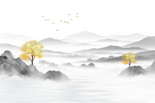 新中式山水背景墙