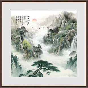 新中式迎客松背景墙