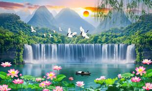 荷花山水风景画