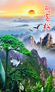 竖幅迎客松