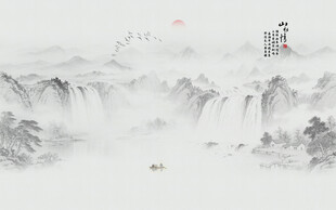 水墨山水风景画壁画