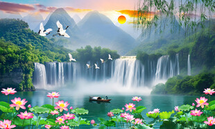 八方来财山水画