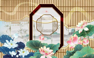 中式窗景下的荷花雅致图