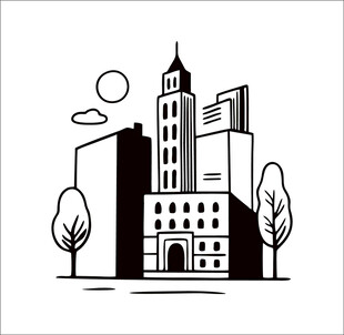 城市建筑黑白简约插画