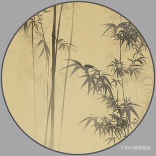 圆形水墨竹子