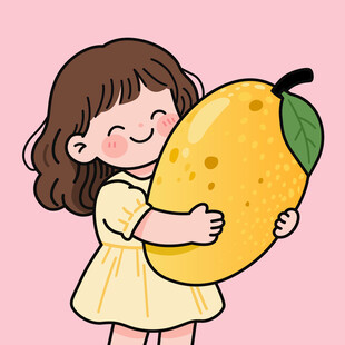 女孩开心抱超大芒果
