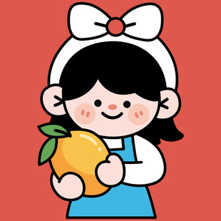 抱大芒果的可爱卡通小女孩