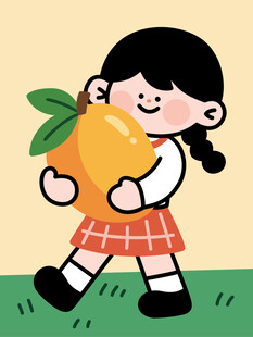 女孩开心抱大芒果