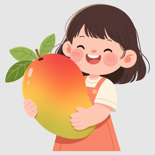 小女孩开心抱大芒果