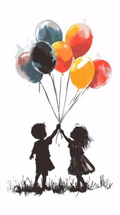 孩童牵手共赏缤纷气球