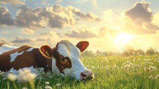 夕阳下休憩的奶牛