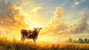 夕阳下田野中的奶牛