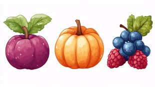 多彩水果与南瓜插画