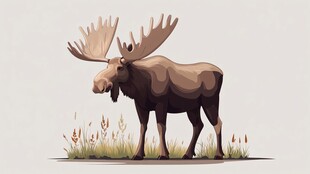 站在草地的低多边形风驼鹿