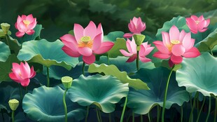 夏日荷花绽放美景