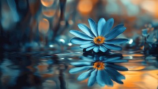 蓝色雏菊倒映于水面