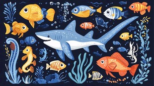 海洋动物欢乐畅游插画