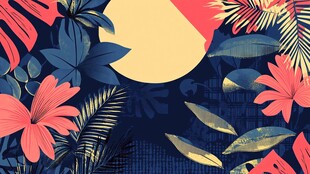 热带花卉月夜背景图案