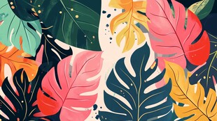 热带多彩植物叶片图案