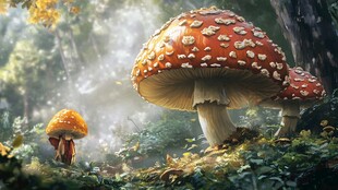 梦幻森林中的巨型蘑菇奇观