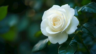 纯洁白玫瑰绽放于绿叶间