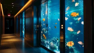 走廊中的梦幻大型观赏鱼缸