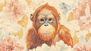 花中猩猩插画
