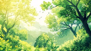 梦幻森林绿意盎然的景致