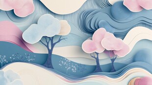 梦幻纸艺风的自然风景图