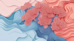 梦幻纸艺风樱花与山峦