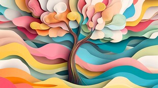 梦幻纸艺树 多彩波浪背景