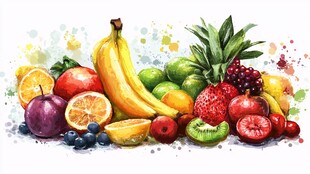 缤纷多彩水彩绘新鲜水果