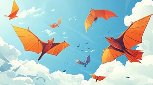 天空中飞翔的多彩翼龙