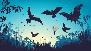 夜幕下蝙蝠与热气球奇幻景