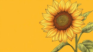 黄色背景上的手绘向日葵