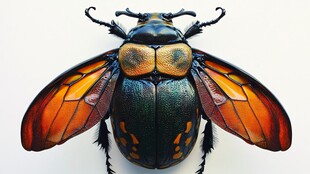 多彩甲虫展翅特写